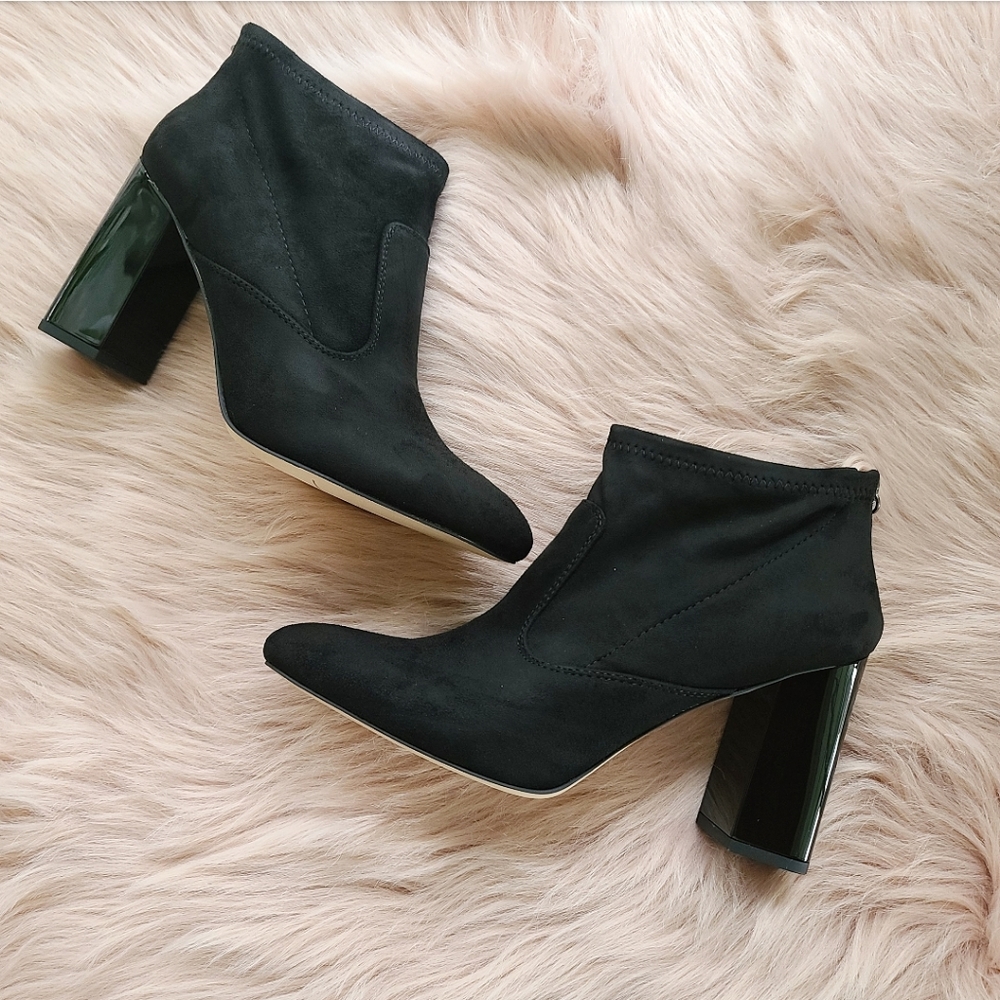 Black Ankle Boots Booties Suede Franco Sarto Block - Picture 2 of 10